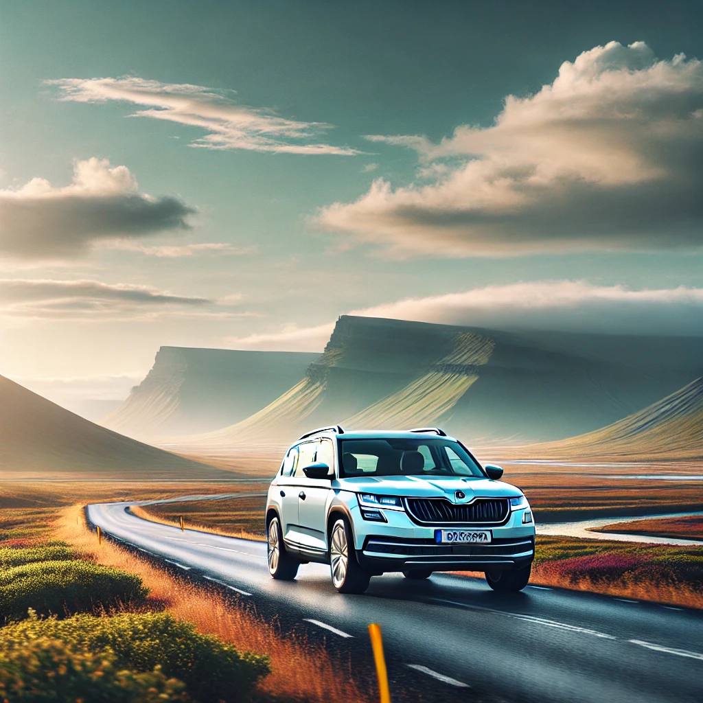 misty ai produced photo of iceland - big car